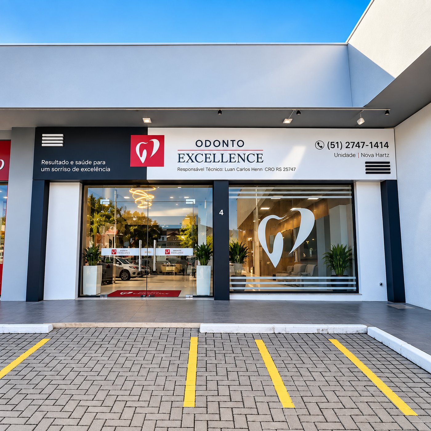 Fachada da Odonto Excellence Nova Hartz, no Centro de Nova Hartz